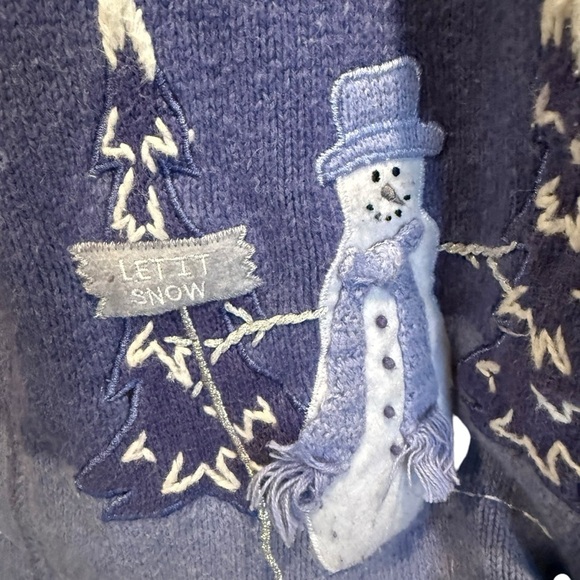 Croft & Barrow Women’s blue Snowman Winter Zip Cardigan Sweater XL Embroidered - Picture 6 of 14
